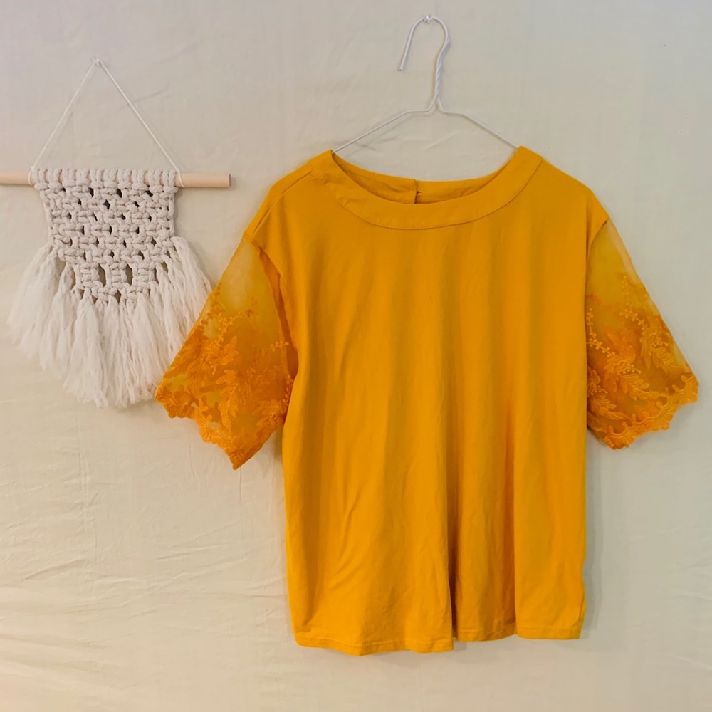 SHEIN mustard yellow top with lace sleeves